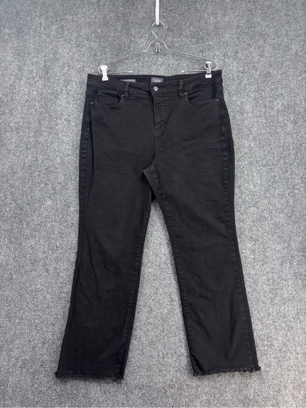 NYDJ Black High Rise Lift Tuck Marilyn Straight Leg Raw Hem Jeans Women’s 14